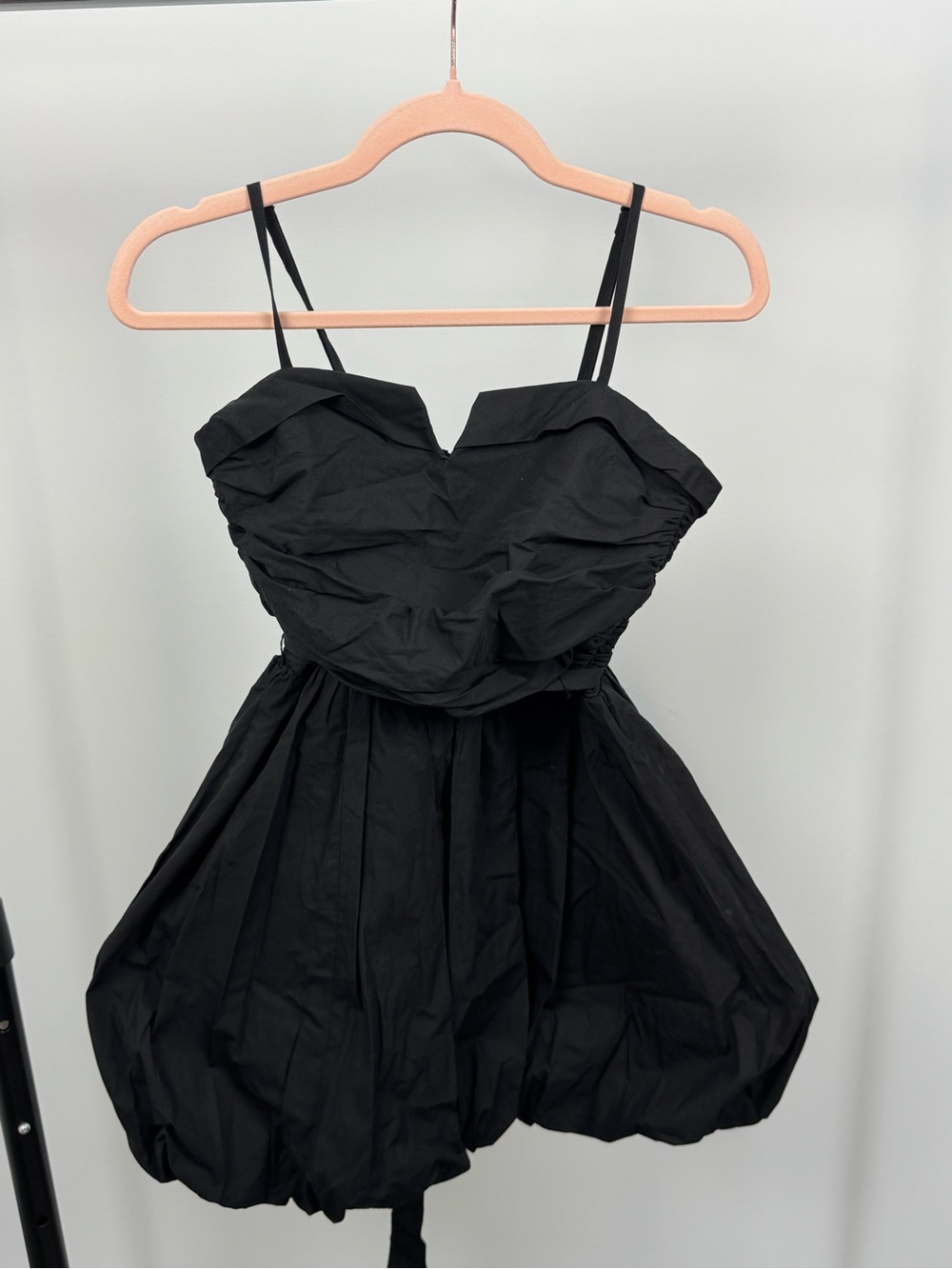 Zara Black Spaghetti-Strap Bubble-Hem Mini Dress